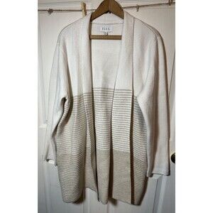 Elle Open Front Cardigan Women’s 2X Cream Midi Sweater Tight Weave Faux Wool